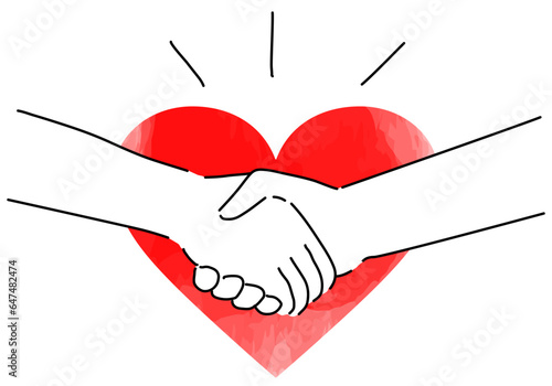 握手する手とハートのシンプル線画