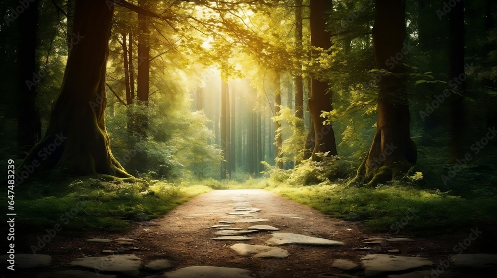 Obraz premium background Trees with a path leading into the woods
