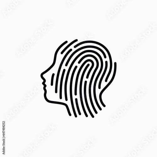 human head fingerprint biometric security tech logo vector icon illustration