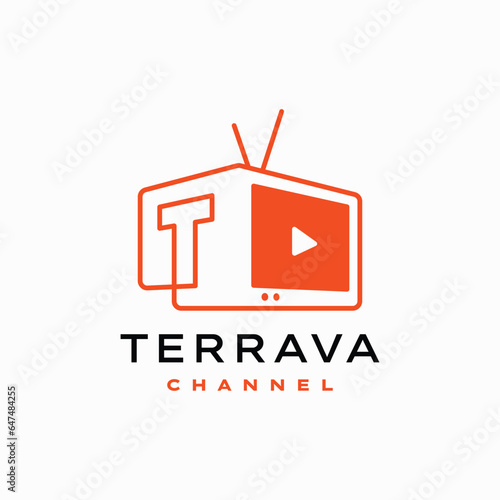 T letter mark channel television tv logo vector icon illustration
