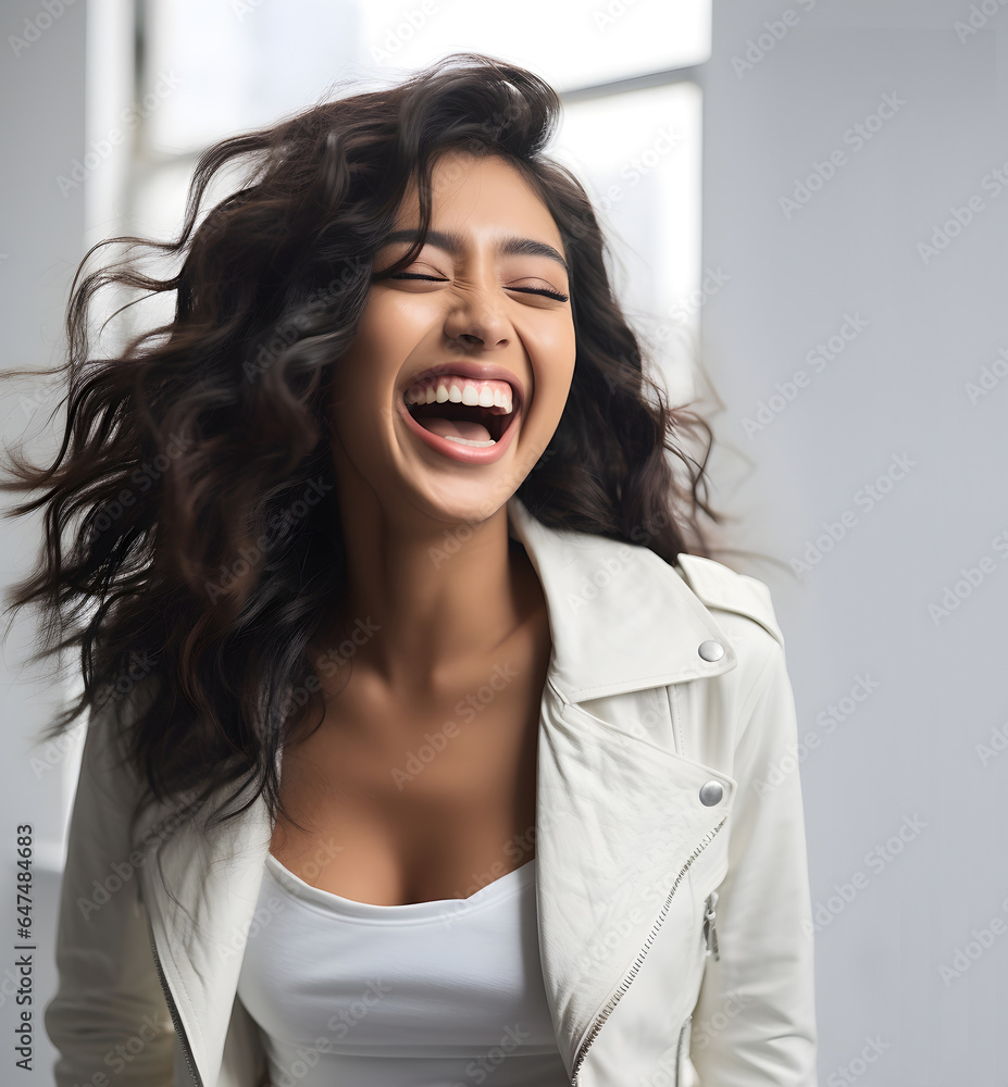 A captivating photo of a beautiful mixed-race young woman with a dazzling smile, radiating boundless joy, happiness, and infectious positivity. A captivating photo of a beautiful mixed-race young woman with a dazzling smile, radiating boundless joy, happiness, and infectious positivity.