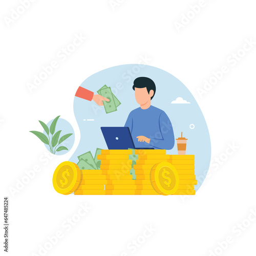 Employee get high salary and excellent income. Freelancer make money and high paying with computer and internet concept