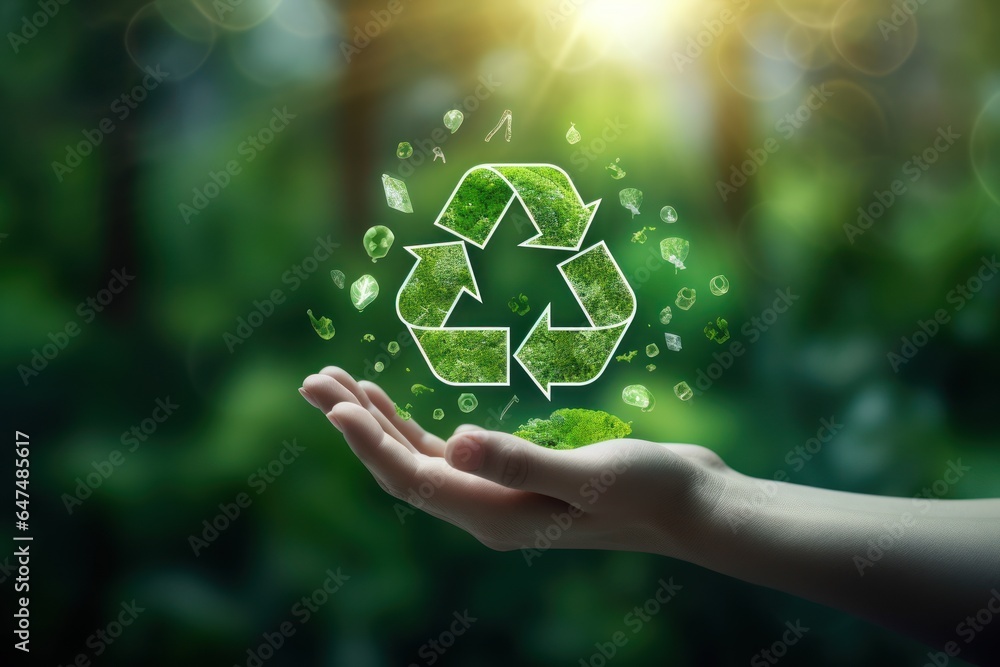 Recycling symbol and Environmental recycle reduce reuse concept. - obrazy, fototapety, plakaty 