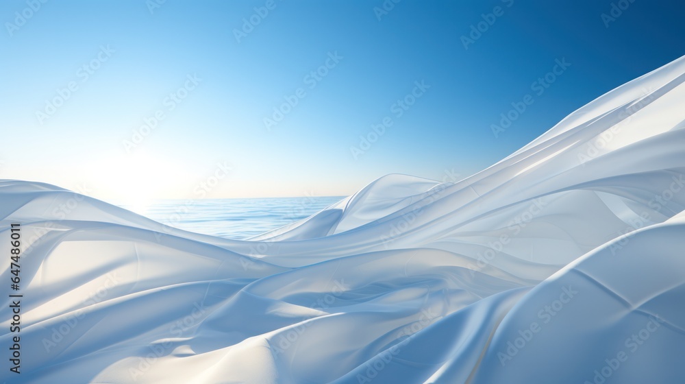 light white fabric flutters in the wind against the blue sky.background.  - obrazy, fototapety, plakaty 