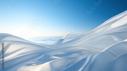 light white fabric flutters in the wind against the blue sky.background. 