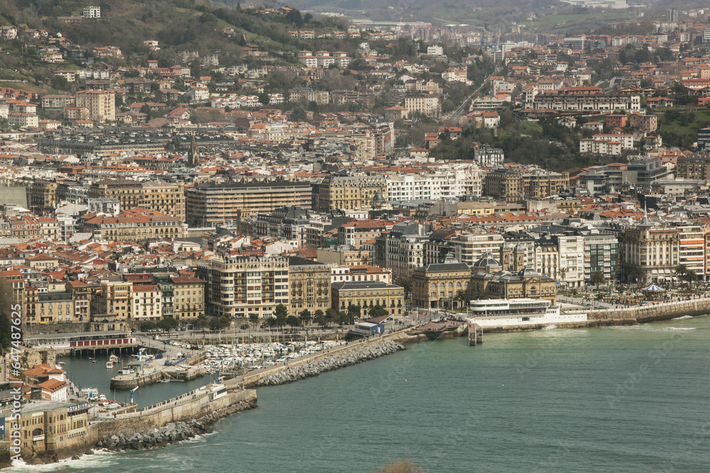 Bay Of La Concha Beach And The Island Of Santa Clara; San Sebastian, Spain Bay Of La Concha Beach And The Island Of Santa Clara; San Sebastian, Spain