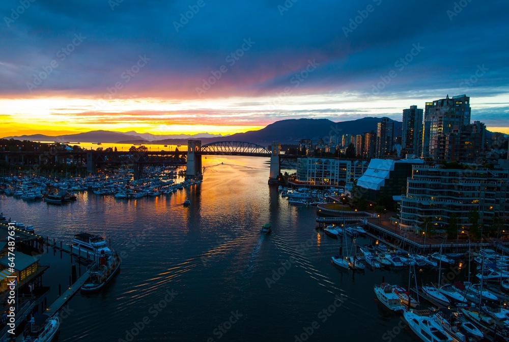 sunset over the river. Vancouver, British Columbia. 