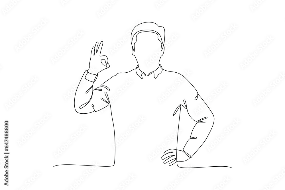 One continuous line drawing of Happy positive people with hands, fingers. Love, support, solidarity, ok expressions concept. Doodle vector illustration in simple linear style. 