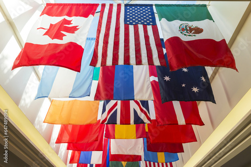Flags From Various Countries Hanging, Southern Methodist University; Dallas, Texas, United States Of America photo