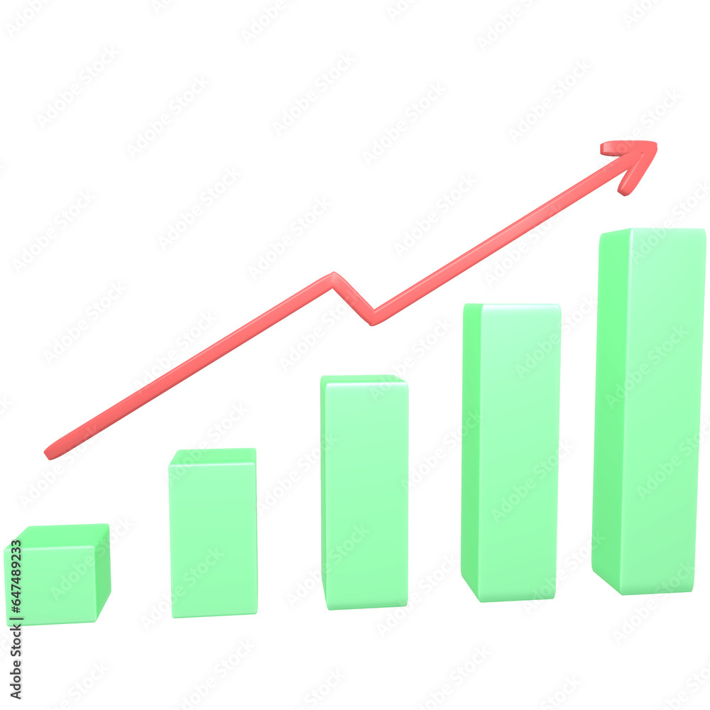 3D Business graph with arrow and target 3D Business graph with arrow and target