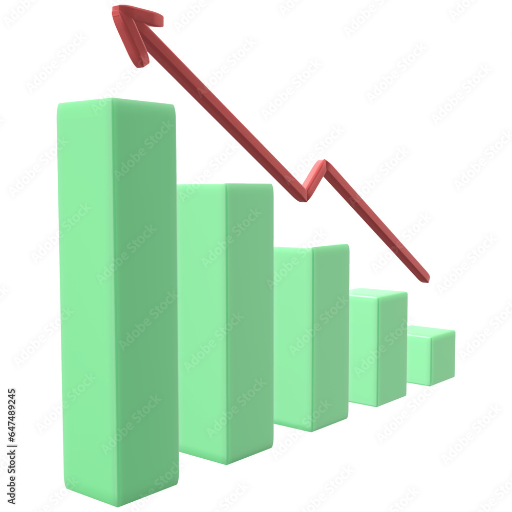 3D Business graph with arrow and target 3D Business graph with arrow and target