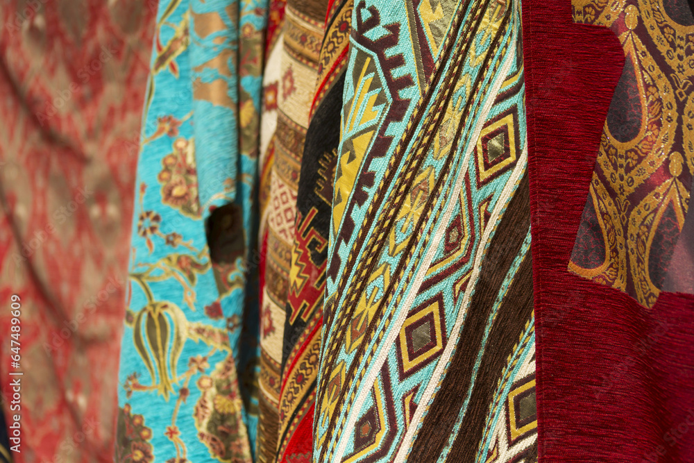 Textiles In Open Air Market In The Greek Town Of Sinasos (Mustafapasa), Near Cappadocia; Turkey Textiles In Open Air Market In The Greek Town Of Sinasos (Mustafapasa), Near Cappadocia; Turkey