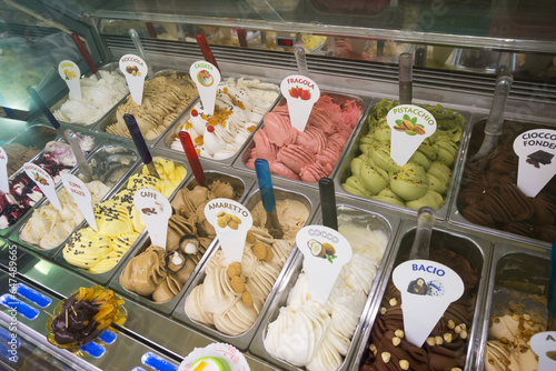 Gelato For Sale In A Display Case; Trapani, Sicily, Italy