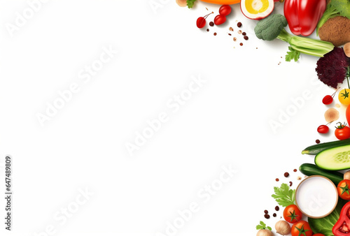 Simple white banner design with fruit and vegetable background. AI Generated Images