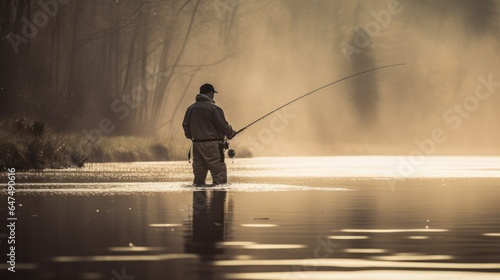 fisherman , angler at dawn to fish in the river © Beny