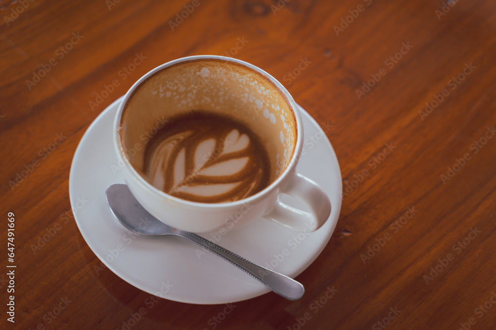 coffee art latte, hot coffee, top view concept. morning time