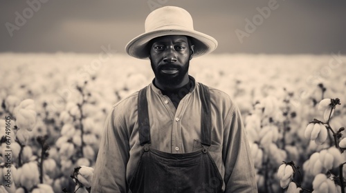 Fotografia Slave in a cotton field, Concept: suppression, 16:9, copy space
