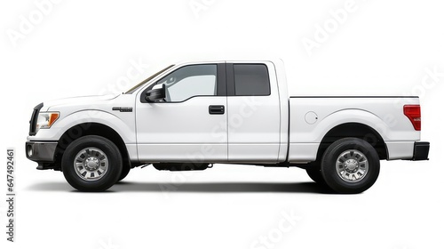 side view of white pick up truck on white background great for mockup and concepts.  generative AI photo