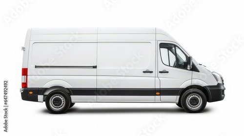 side view of white van on white background great for mockup and concepts.  generative AI