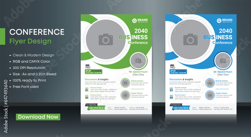 Conference business flyer vector design template. Design template Geometric shape used for business flyer layout. Conference flyer, Business flyer, and leaflet. Flyer in A4 with Bleed