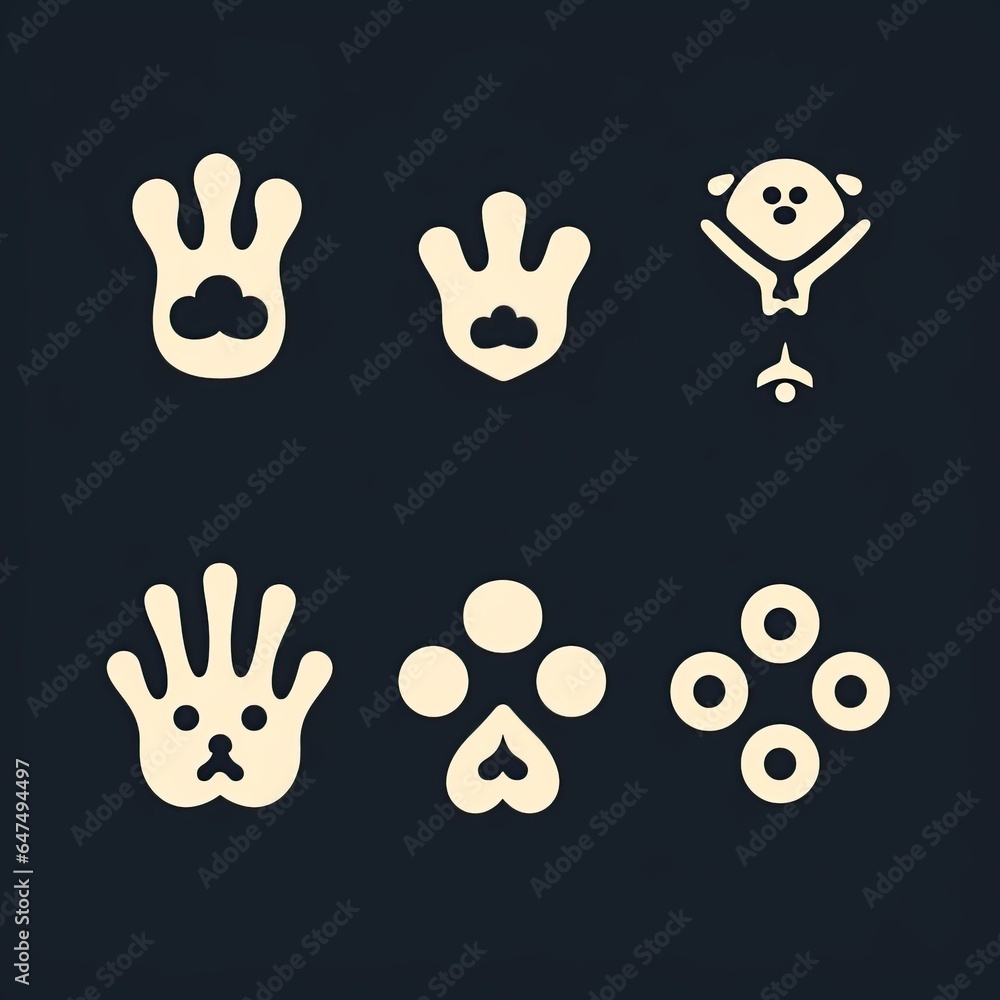 Fototapeta premium Pet Icons: Icons depicting a paw print, bone, and cat symbolizing pets and animals.Generated with AI