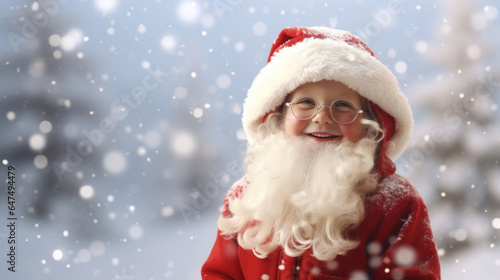 A little kid in a Santa Claus costume © tashechka