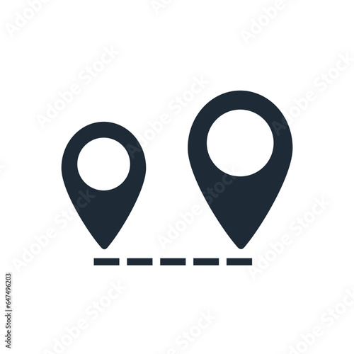 Distance between points. Path length.Navigation concept. Vector linear icon isolated on white background.