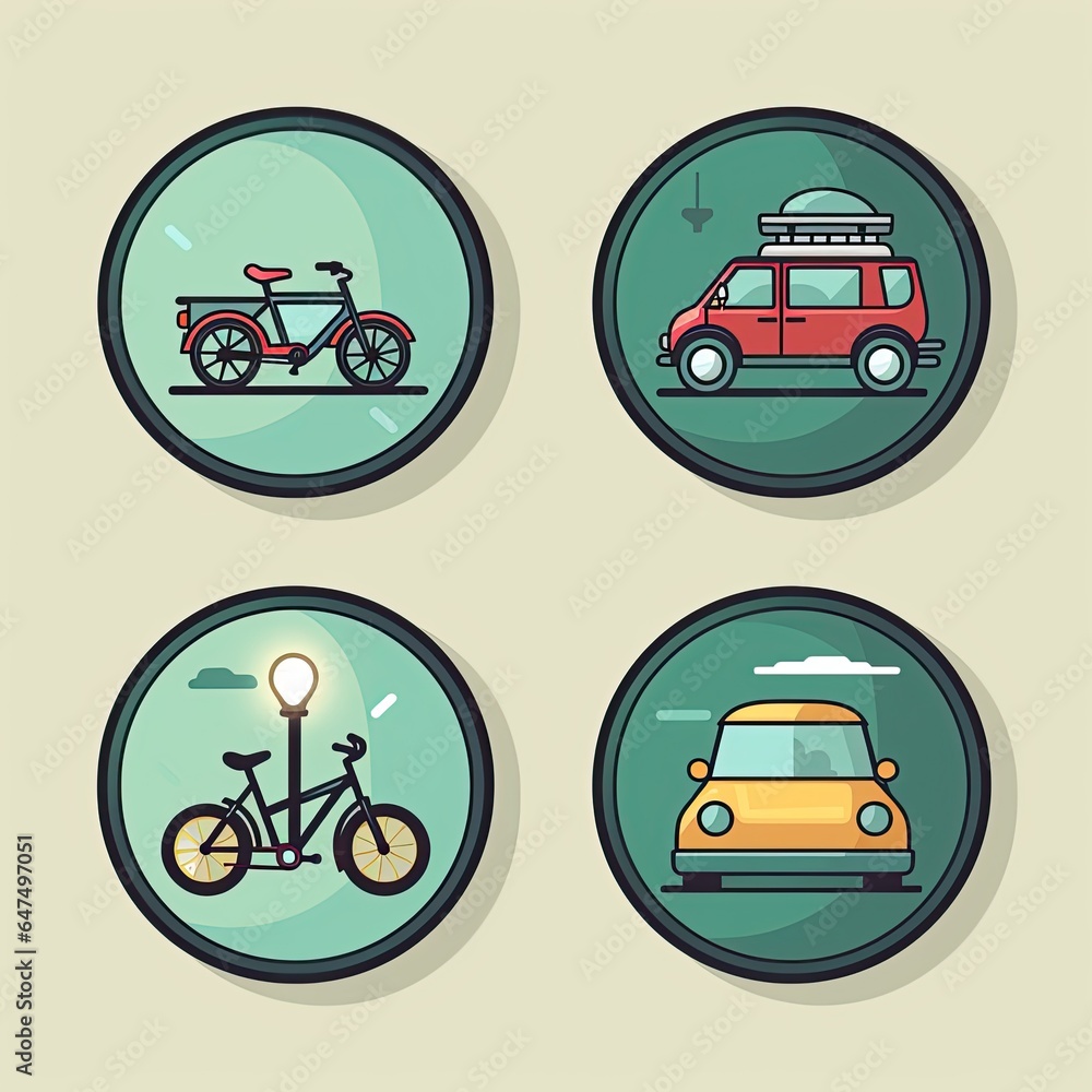 Fototapeta premium Transportation Icons: Icons of a car, bicycle, and traffic light denoting transportation themes.Generated with AI