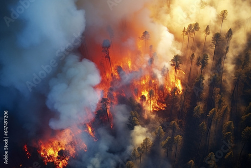 Forest fire burning with a lot of smoke, Generative AI
