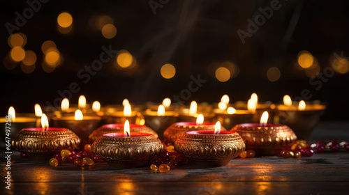 Illustration background of candles. Diwali festival. Blurred background. Copyscape.