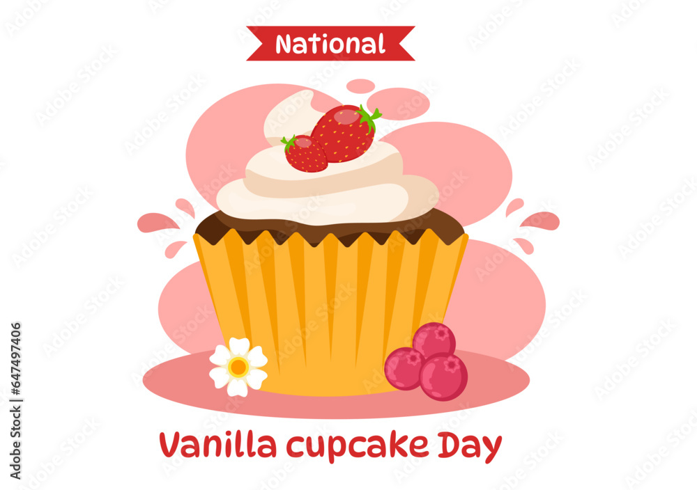 National Vanilla Cupcake Day Vector Illustration on 10 November of Cupcakes with Strawberry and Vanilla Cream in Flat Cartoon Pink Background Design National Vanilla Cupcake Day Vector Illustration on 10 November of Cupcakes with Strawberry and Vanilla Cream in Flat Cartoon Pink Background Design