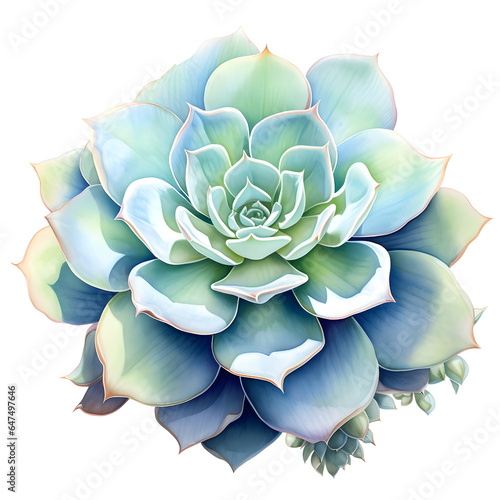 Succulent flower watercolor isolated on white background. Summer green botanical floral decoration elements for wedding anniversary, birthday, invitations ahd postcards. Bright colours photo