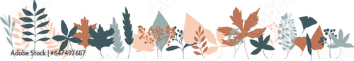 秋の植物ベクターイラスト。秋の紅葉と木の実の背景セット。可愛い落ち葉のベクターイラスト。Autumn plants vector illustration. Autumn leaves and nuts background set. Cute falling leaves vector illustration.