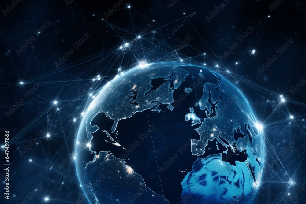 Global Network in Space: Planet Earth with Connected Lines Background Global Network in Space: Planet Earth with Connected Lines Background