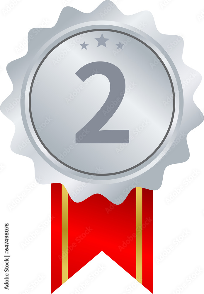Silver medal with red ribbon for second place Silver medal with red ribbon for second place