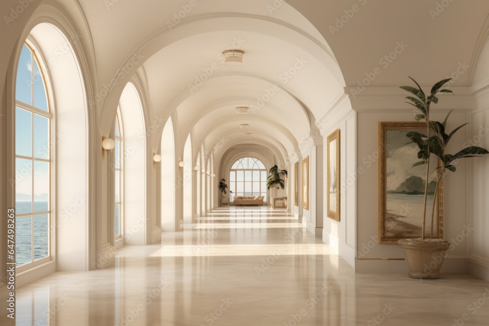 Modern Hallway Design for Luxury Homes with Elegant Lighting, Marble Floors, and Artistic Wall Decor