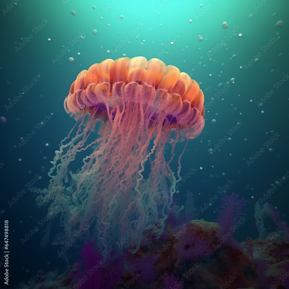 Fototapeta premium Beautiful jellyfish are looking for food