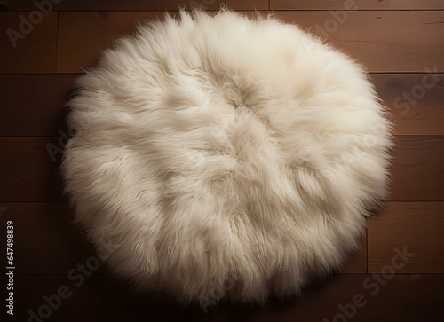 Feathered Elegance: Round Shape Feather Rug on Wooden Floor Backdrop