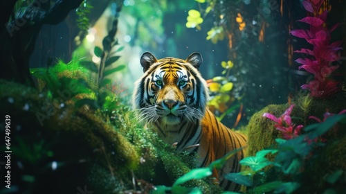 Tiger in forest show head and leg
