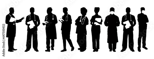 Set of doctor detailed silhouette isolated on white background. Vector Illustration