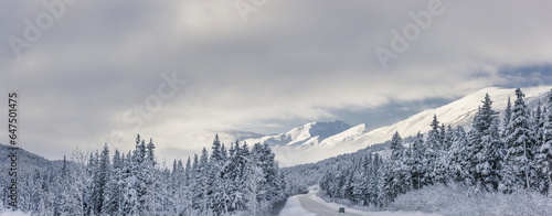 Clouds Clearing Over Seward Highway From The Kenai Mountains Above Turnagain Pass After A Winter Snow Storm, Fresh Snow In The Trees, Early Morning Sun, Turnagain Pass, Chugach National Forest, Southc photo