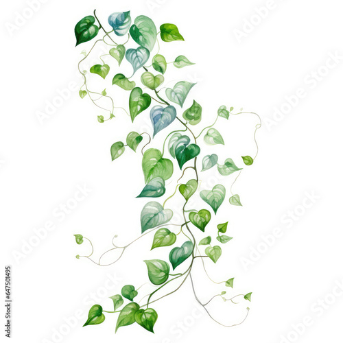 A vibrant painting of a vine with lush green leaves