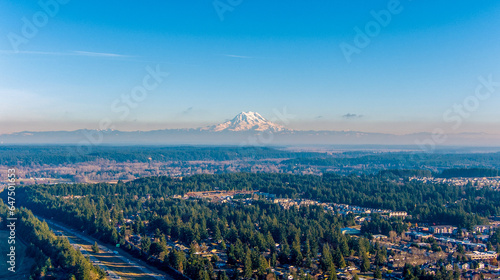 Mount Rainier from above Lacey, Washington in December 