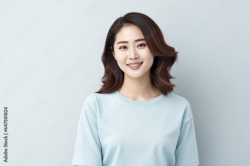 Portrait of an Asian woman with white wall background. Portrait of an Asian woman with white wall background.