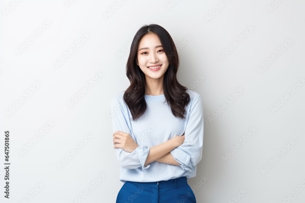 Portrait of an Asian woman with white wall background. Portrait of an Asian woman with white wall background.