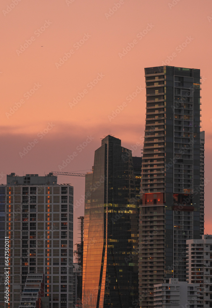 skyscrapers at sunset Brickell downtown miami 