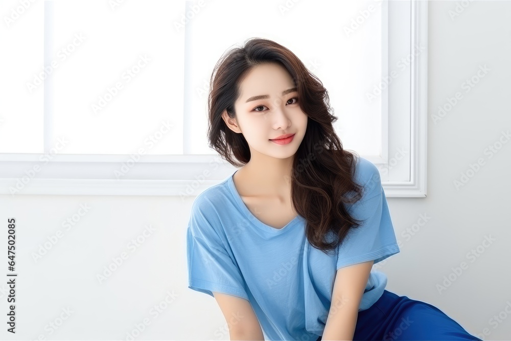 Portrait of an Asian woman with white wall background. Portrait of an Asian woman with white wall background.