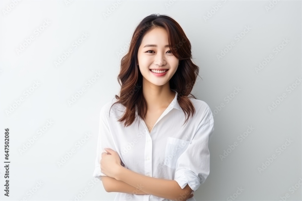 Portrait of an Asian woman with white wall background. Portrait of an Asian woman with white wall background.