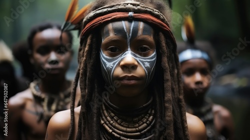 Children from a tribe with cultural tattoos, Ancient tribes in Indonesia.