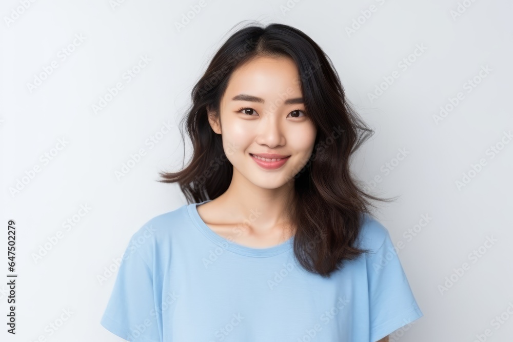 Portrait of an Asian woman with white wall background. Portrait of an Asian woman with white wall background.